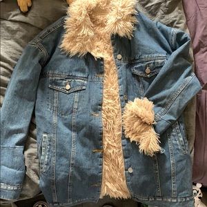 Oversized fur jean jacket